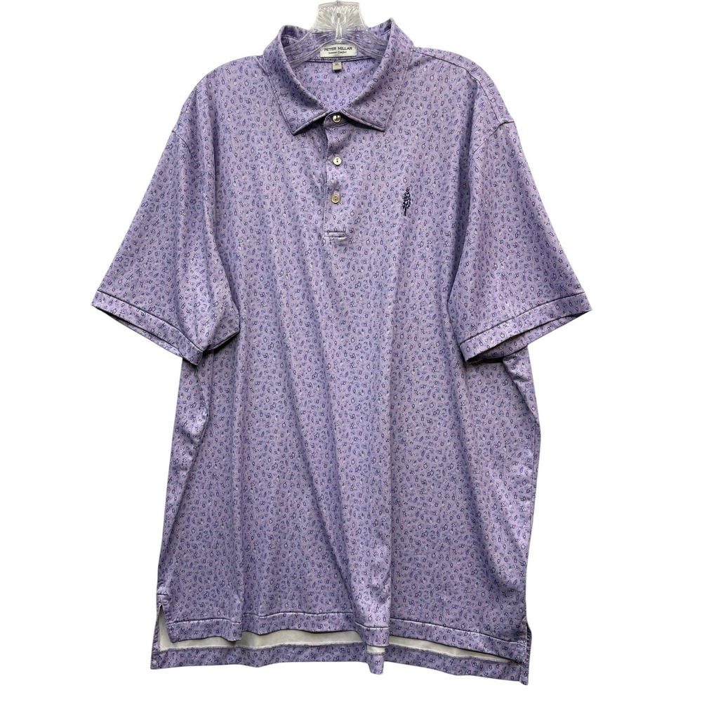 Peter Millar Summer Comfort Purple Cocktail Print Performance Golf Polo XL